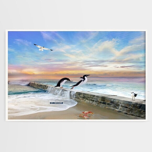 NobleCaptures Other - 12x18 Penguin‎ Fantasy Ocean Landscape Watercolor Oil Painting Art Print